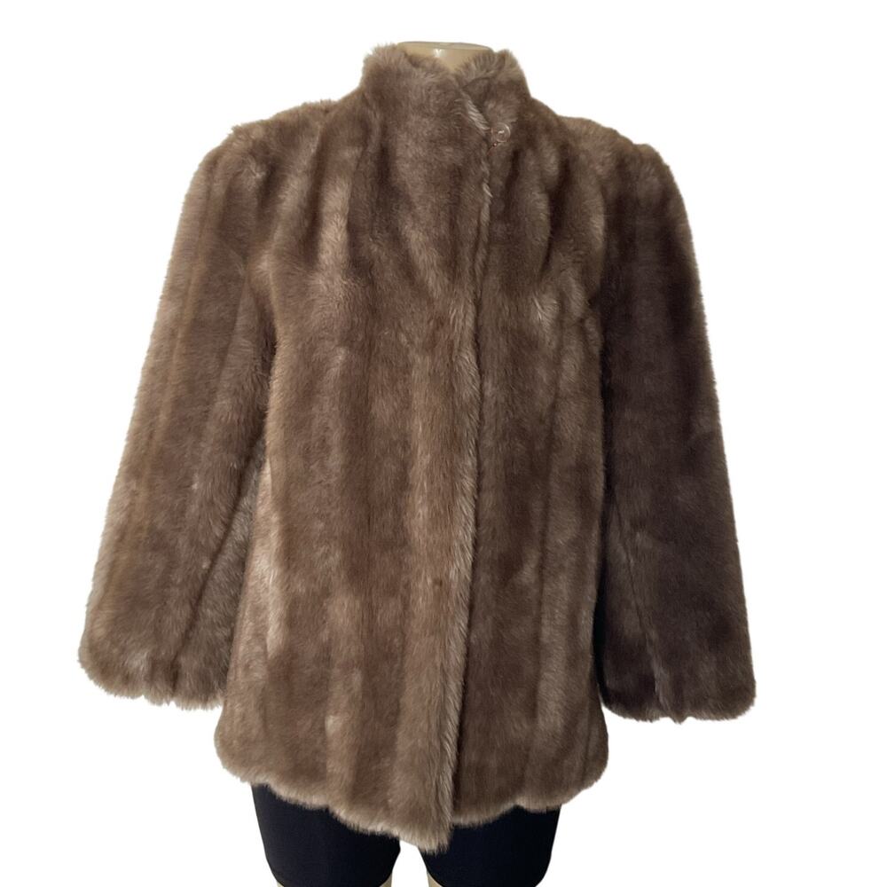 Vintage Made in USA Brown Faux Fur Coat Women’s Jacket  Long